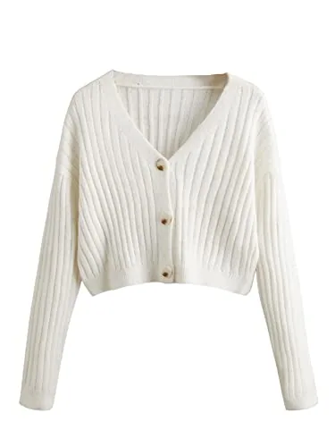 SweatyRocks Button Front V Neck Cardigan