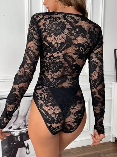 SweatyRocks Sheer Lace V Neck Bodysuit