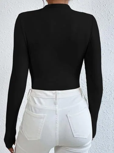 SweatyRocks Ruched Mock Neck Bodysuit