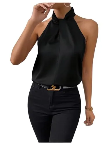 SweatyRocks Twist Front Halter Satin Blouse