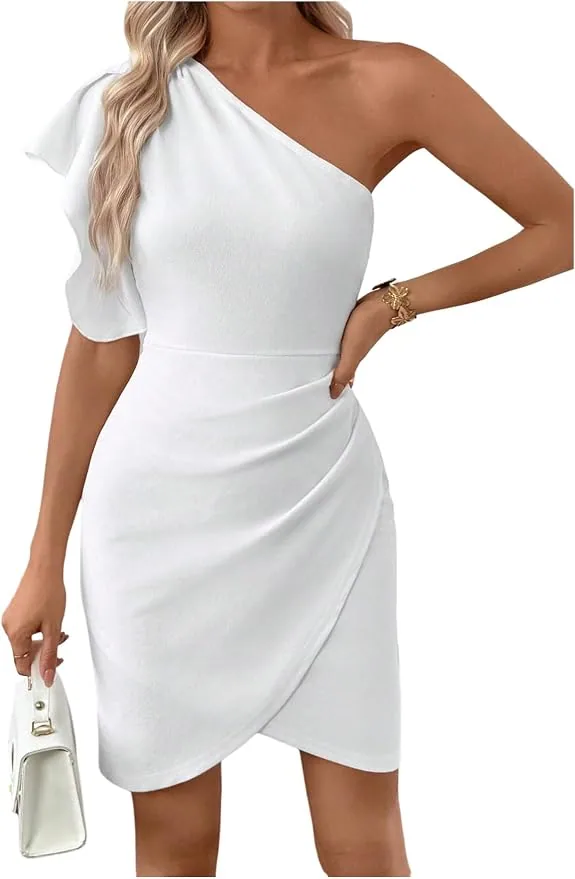 SweatyRocks One Shoulder Cocktail Wrap Dress