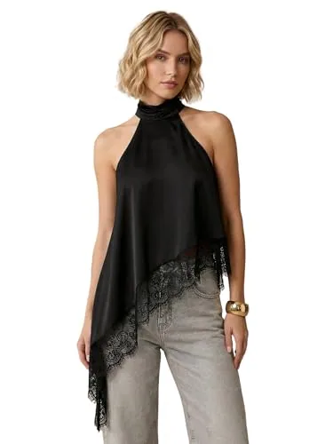 SweatyRocks Lace Asymmetrical Halter Top